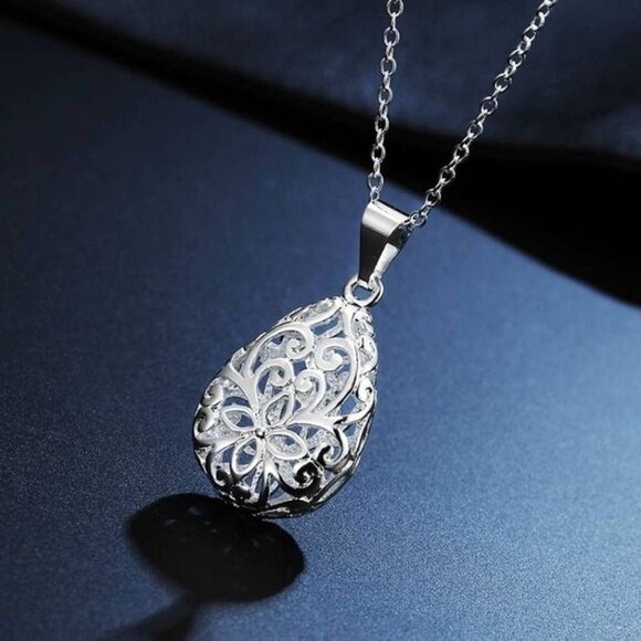 Viviana Filigree Water Drop Pendant Sterling Silver Necklace Gift Packaged - Picture 3 of 11